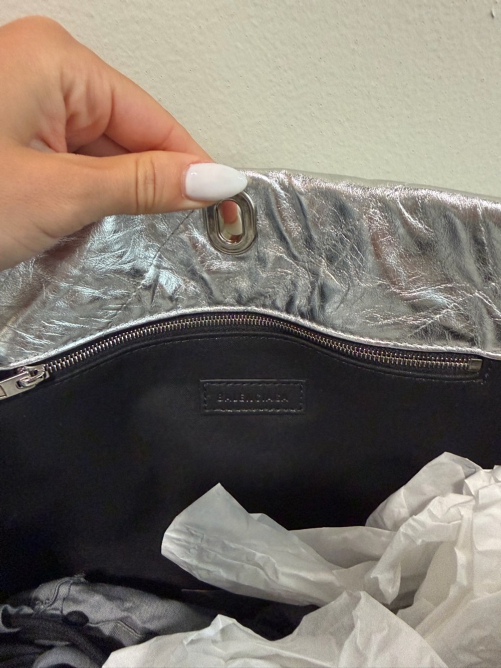 Balenciaga Metallic Silver Quilted Chain Tote Bag - Picture 5 of 7